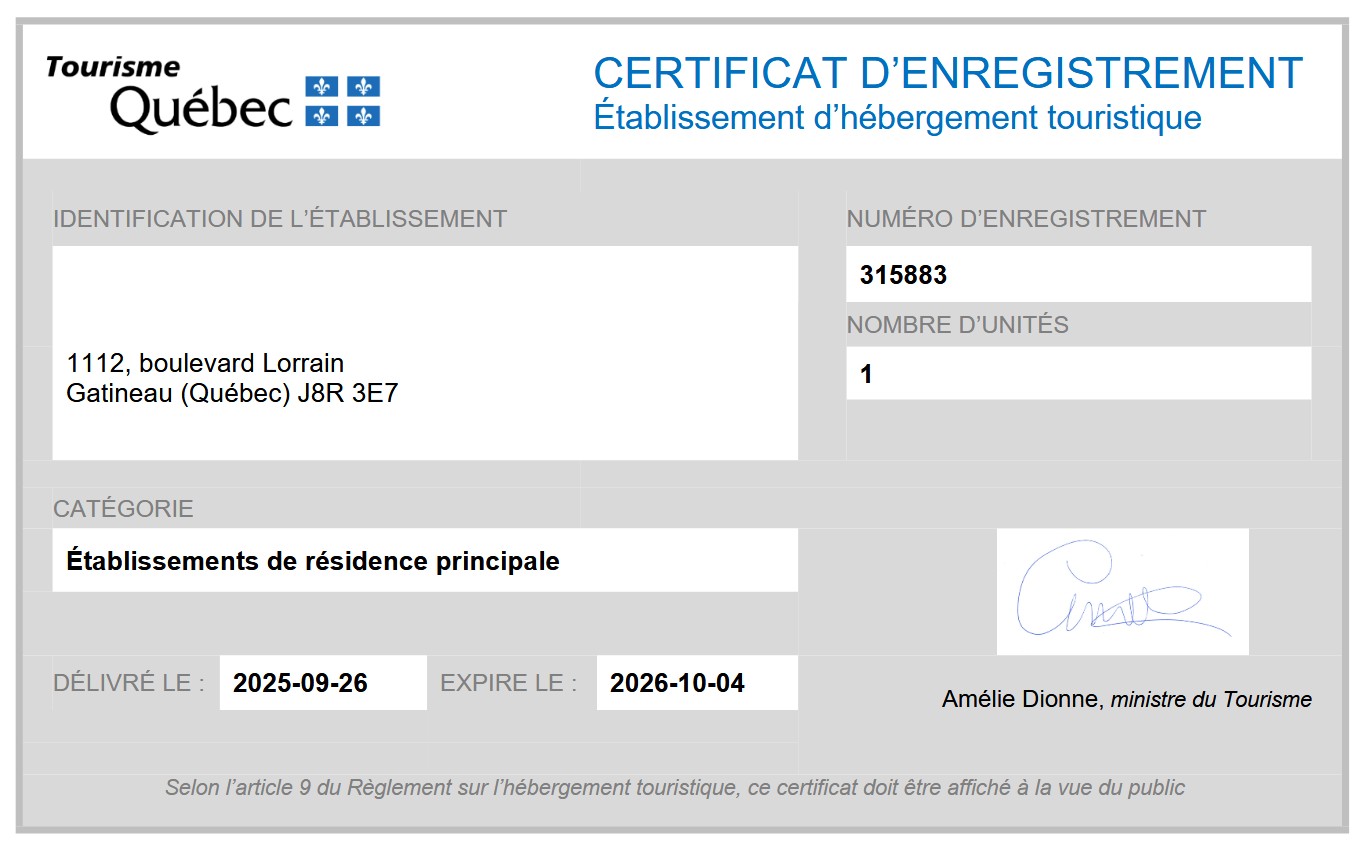 Certificat d'enregistrement
